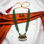 Green and Gold Beads Maal with Earrings