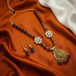 Maroon  Beads Maala with Earrings