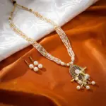 White and Gold Beads Maala with Earrings