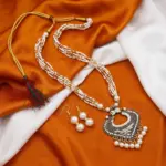 White and Gold Beads Maala with Earrings