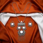 Silver Mirror work Maala with Earrings