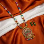 Peacock Design Multi color Maala with Earrings