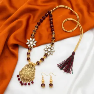 Gold color mixed Maala with Earrings