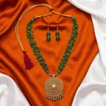 Green and Gold Beads Maal with Earrings