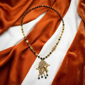 Long Black and Gold Beads Maala