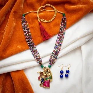 Radha Krishna Multi colored Maala with Earrings