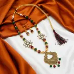 Green and Maroon Beads Maala with Earrings