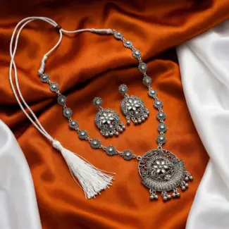 Silver Long Necklace and Earrings
