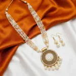 White and Gold Beads Maala with Earrings