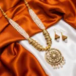 White and Gold Beads Maala with Earrings
