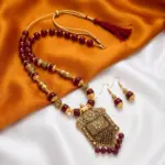 Maroon and Gold Beads Maala with Earrings