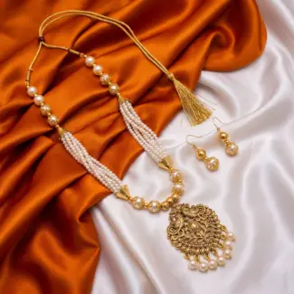 White Beads Maala with Earrings