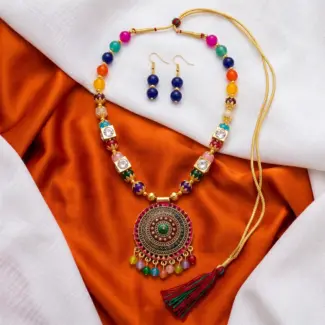 Multi Beads Maala with Earrings