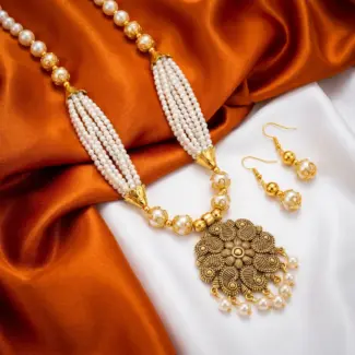 White Beads Maala with Earrings