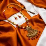 Red and Gold Beads Maala with Earrings