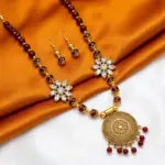 Maroon and Gold Beads Maala with Earrings