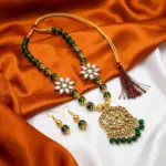 Green and Gold Maala with Earrings