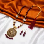 Gold and Maroon color mixed Maala with Earrings