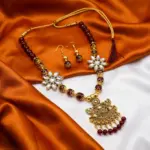 Maroon and Gold Beads Maala with Earrings