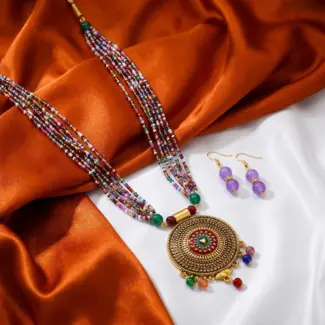 Multi-coloured Beads Maala with Earrings