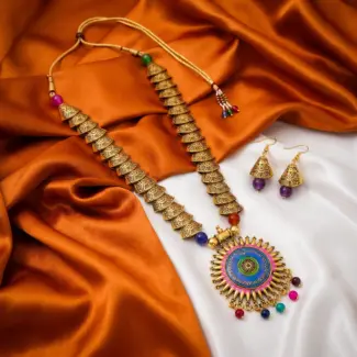 Gold colored Maala and Earrings