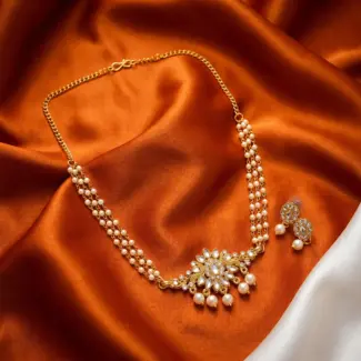Simple Beads layer Choker set - White stone