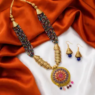 Multi-coloured Beads Maala with Earrings