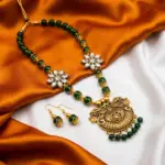 Green and Gold Maala with Earrings