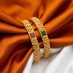 Intricate Antique Bangles with Red and Green Square Stones