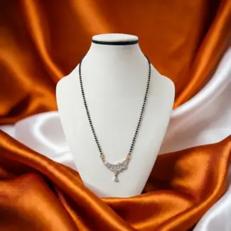 Crescent Moon AD Stone Pendant with Black Bead Daily Wear Mangal sutra