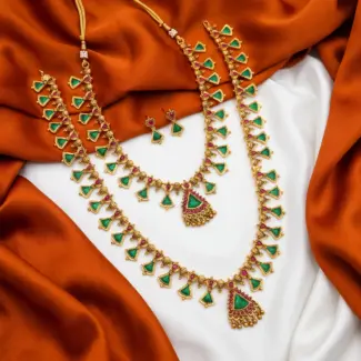 Premium Traditional Green Palaka Necklace Set & Earrings Combo