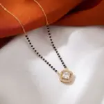 Minimalist Single Stone Cushion Halo AD Stone Black Bead Daily Wear Mangalsutra