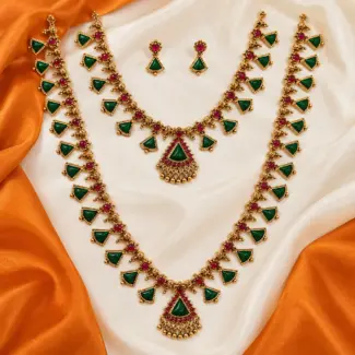 Premium Traditional Green Palaka Necklace Set & Earrings Combo