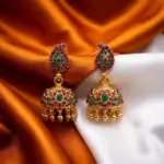 Traditional Matt Gold Kemp Stone Dangle Jhumkas