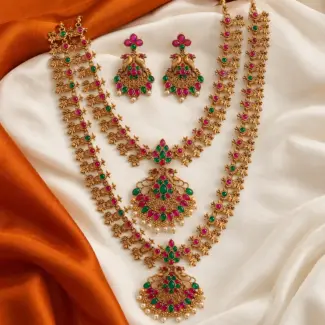 Matte Two Necklace Set with Traditional Kemp Accents and Pearl Drops
