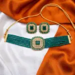 Green with Gold Finish Choker Set with Earrings
