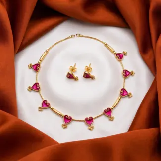 Boho Heart Charm Choker & Matching Earrings Set