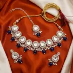 Kundan Trendy Blue Beads Necklace set with Tikka