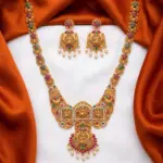 Goddess Lakshmi Temple Jewellery Set – Long Haram Necklace with Matching Earrings