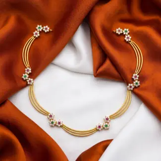 Three-Strand Floral Cluster Choker Necklace – Minimalist Festive Jewellery for Women
