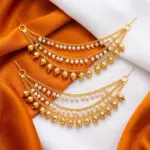 White beads design with Gold balls Ear-chain