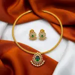 Gold Coloured  Choker Necklace with Matching Stud Earrings