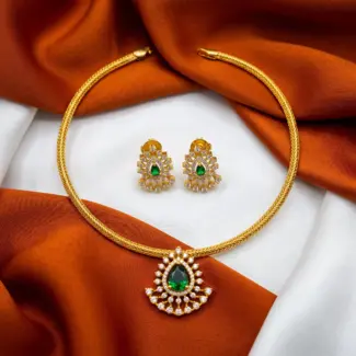 Gold Coloured  Choker Necklace with Matching Stud Earrings
