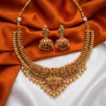 Premium Quality Matte Finish Antique Peacock Choker & Hanging Jhumka Earrings Set