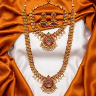 Premium Matte Finish  Jewelry Set – Short Necklace, Long Haram & Earrings