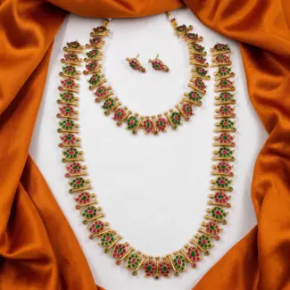 Royal Temple Kemp Mango Necklace & Haram Set with Earrings