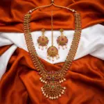Antique Bridal Jewellery Set – Long Haram Necklace, Earrings & Maang Tikka with Pink & Green stones