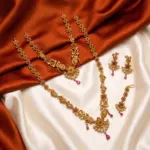 Premium Quality Matte Gold-Plated Delicate Peacock Floral Neckpiece & Earrings Set – Minimalist Temple Jeweller