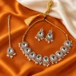 Kundan Small beads Trendy Necklace set with Tikka