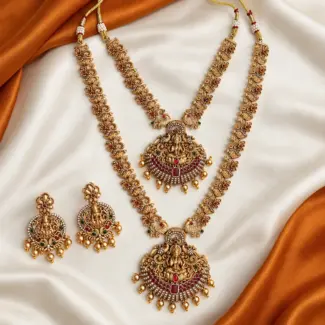 Antique Temple Double Necklace Set with Earrings